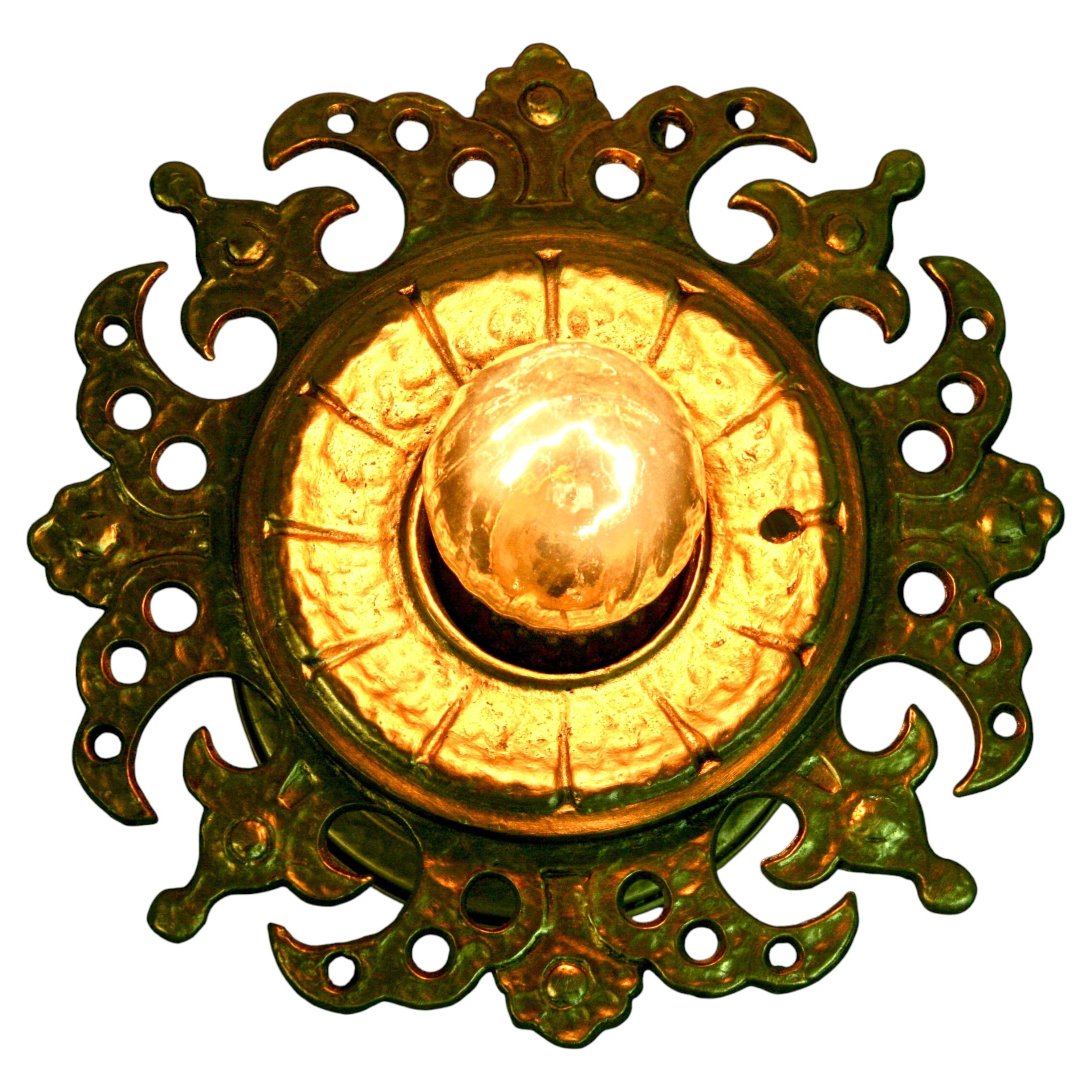 Antique Italian Gilt Bronze Flower Ceiling Light/ Sconce(6 Available) For Sale