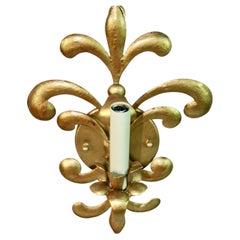 French Antique Single Light Sconces, Fleur de Lis Design, 1950s Pair