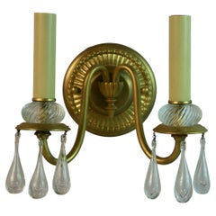 Italian Brass and Murano Teardrop Two Light Sconces Priced Per  Pair