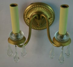 Italian Brass and Murano Teardrop Two Light Sconces Priced Per  Pair