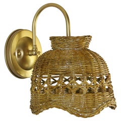 Pair of French Oversized Wicker and Brass Sconces