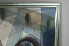 Dipinto architettonico a guazzo "Cubic", incorniciato