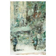 Parisian Impressionist Flower Vendor Oil Painting, Framed, 1960's