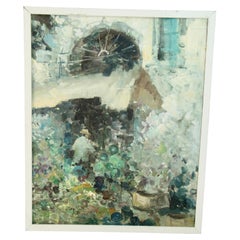 Peinture à l'huile représentant une fleuriste impressionniste parisienne, encadrée, années 1960
