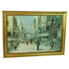 Parisians Walking Thru The Streets of Paris Oil Painting Framed