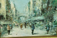 Parisians Walking Thru The Streets of Paris Oil Painting Framed