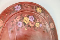 Vintage French Pair Oversized Tole Oval Hand Painted Floral Sconces