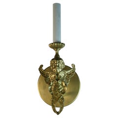 Antique Italian Bronze Winged Cherub Wall Sconces