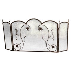 Antique Blacksmith Made Oversized Iron Fireplace Screen 1920's