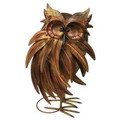 Handcrafted Metal Owl Sculpture in Style of Curtis Jere, 1980s Vintage