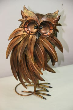 Handcrafted Metal Owl Sculpture in Style of Curtis Jere, 1980s Vintage
