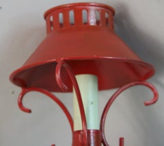 Vintage French Red Sconces With Tole Shades (3 pair available)