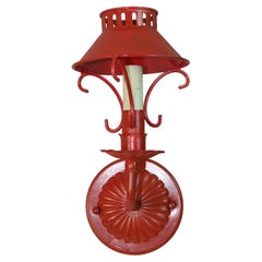 Vintage French Red Sconces With Tole Shades (3 pair available)