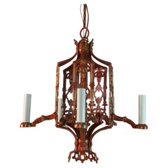 Pagoda Pendant Apple red and Gilt Five Light 1950's