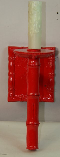 Red Painted Bamboo Wall Sconces