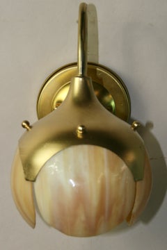 Tulip Glass and Brass Wall Sconces a Pair