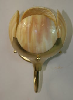 Tulip Glass and Brass Wall Sconces a Pair