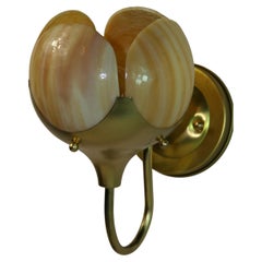 Tulip Glass and Brass Wall Sconces a Pair
