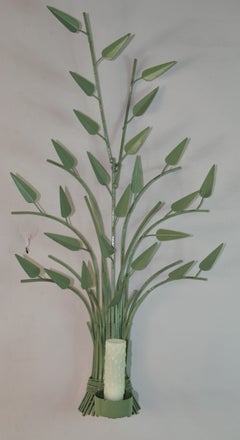 Moss Green Large Foliate Wall Sconces , a Pair
