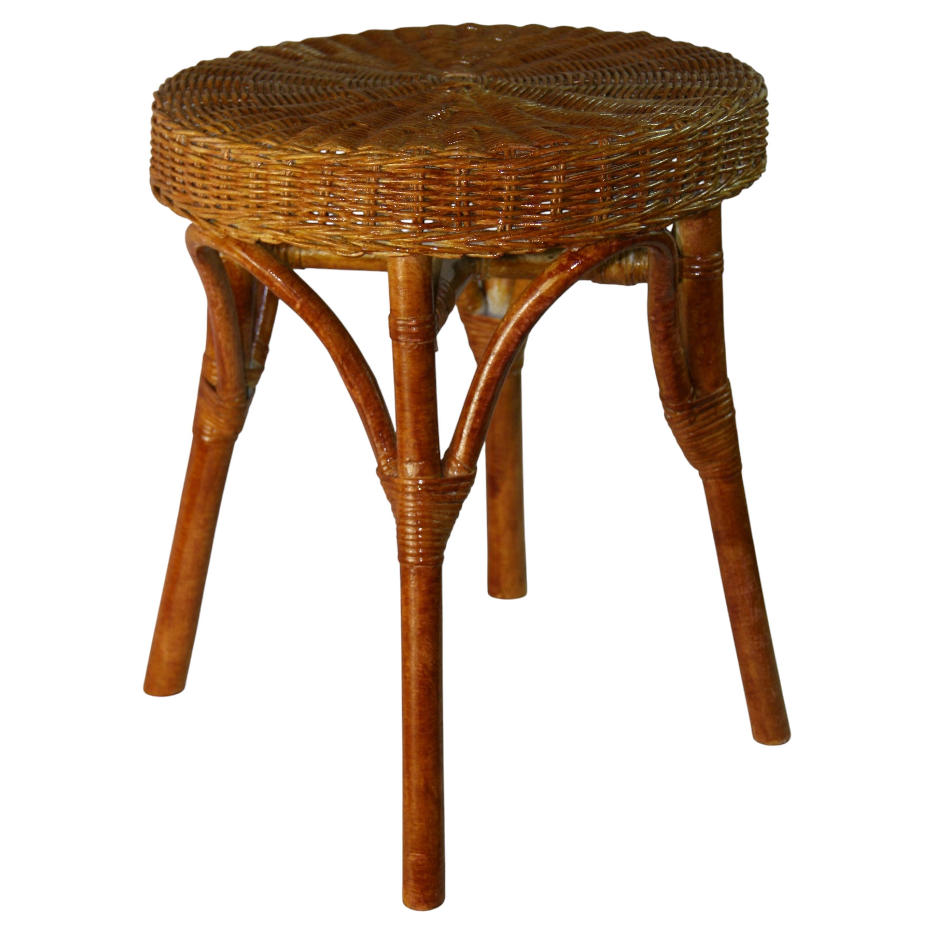 Wicker and Bent Willow Stool / Side table For Sale