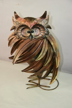 Large Hand-Crafted Brutalist Metal Owl Sculpture in Style of Curtis Jere, 1980