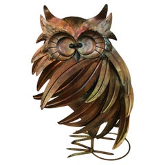 Large Hand-Crafted Brutalist Metal Owl Sculpture in Style of Curtis Jere, 1980