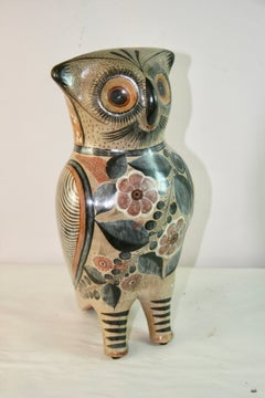 Oversized Hand Painted Pottery Owl Signed