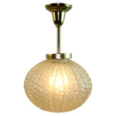 Italian Heavy Murano Rippled Glass and Brass Semi Flush Mount 1940