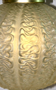 Italian Heavy Murano Rippled Glass and Brass Semi Flush Mount 1940