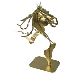 Brutalist Hand-Crafted Gilt Metal Horse Sculpture, 1980s, Decorative Art Piece