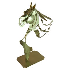 Brutalist Hand-Crafted Gilt Metal Horse Sculpture, 1980s, Decorative Art Piece