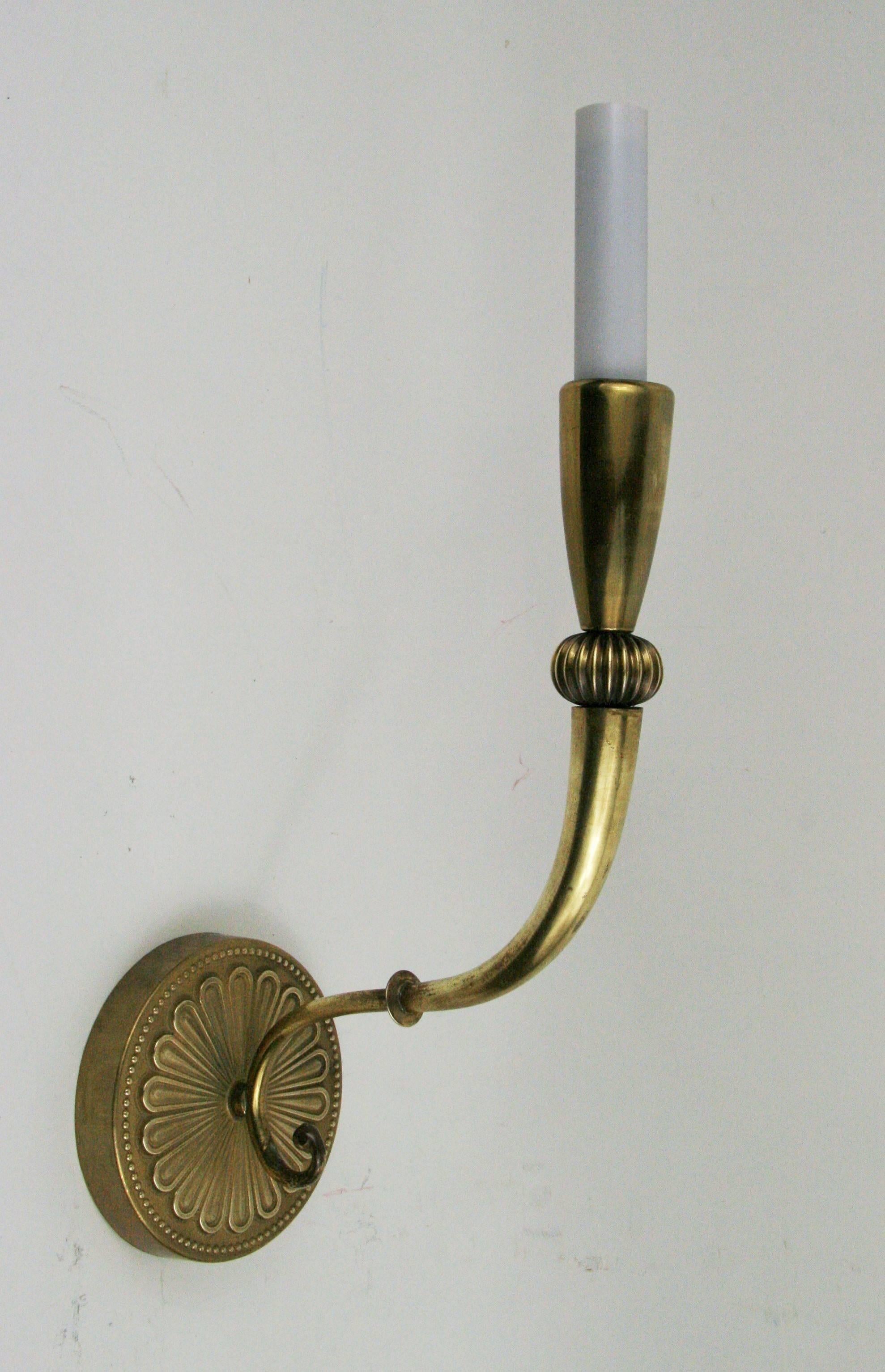 Brass Pair French Fluted Single Arm Sconce
