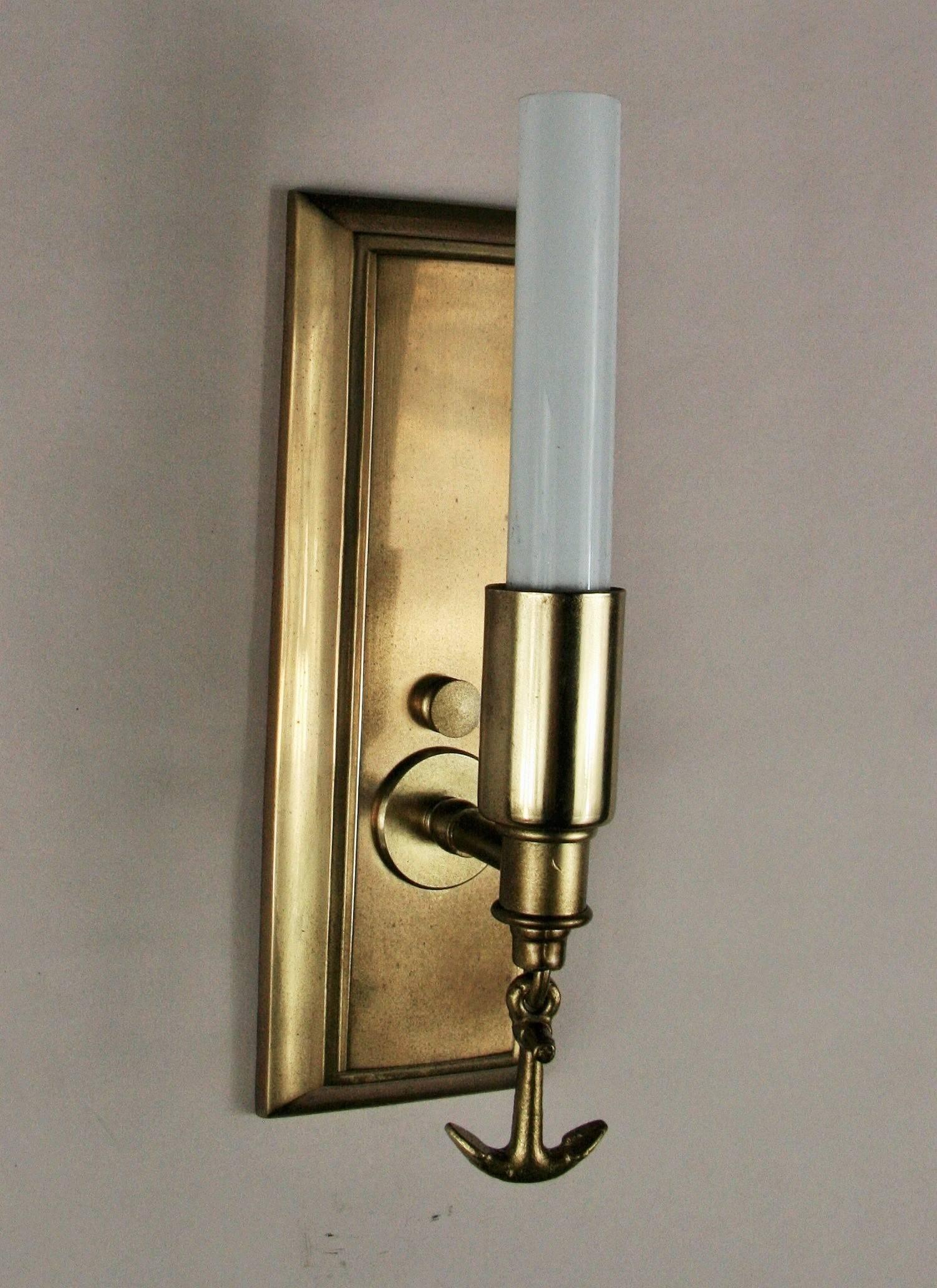 Mid-20th Century Mid Century Pair of Ships Anchor Nautical Brass Sconces