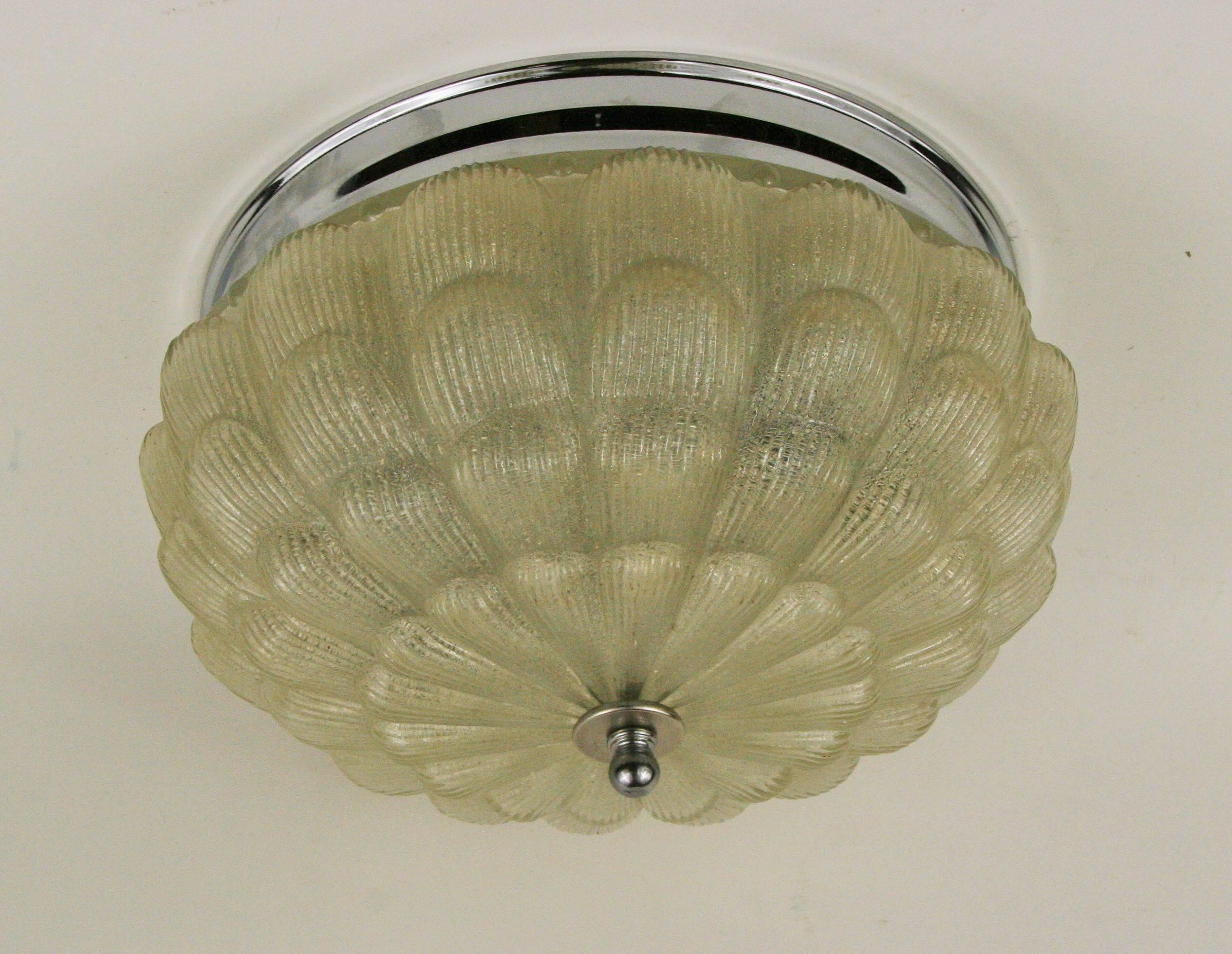 Early 20th Century Oversized Deco Shell Flush Mount