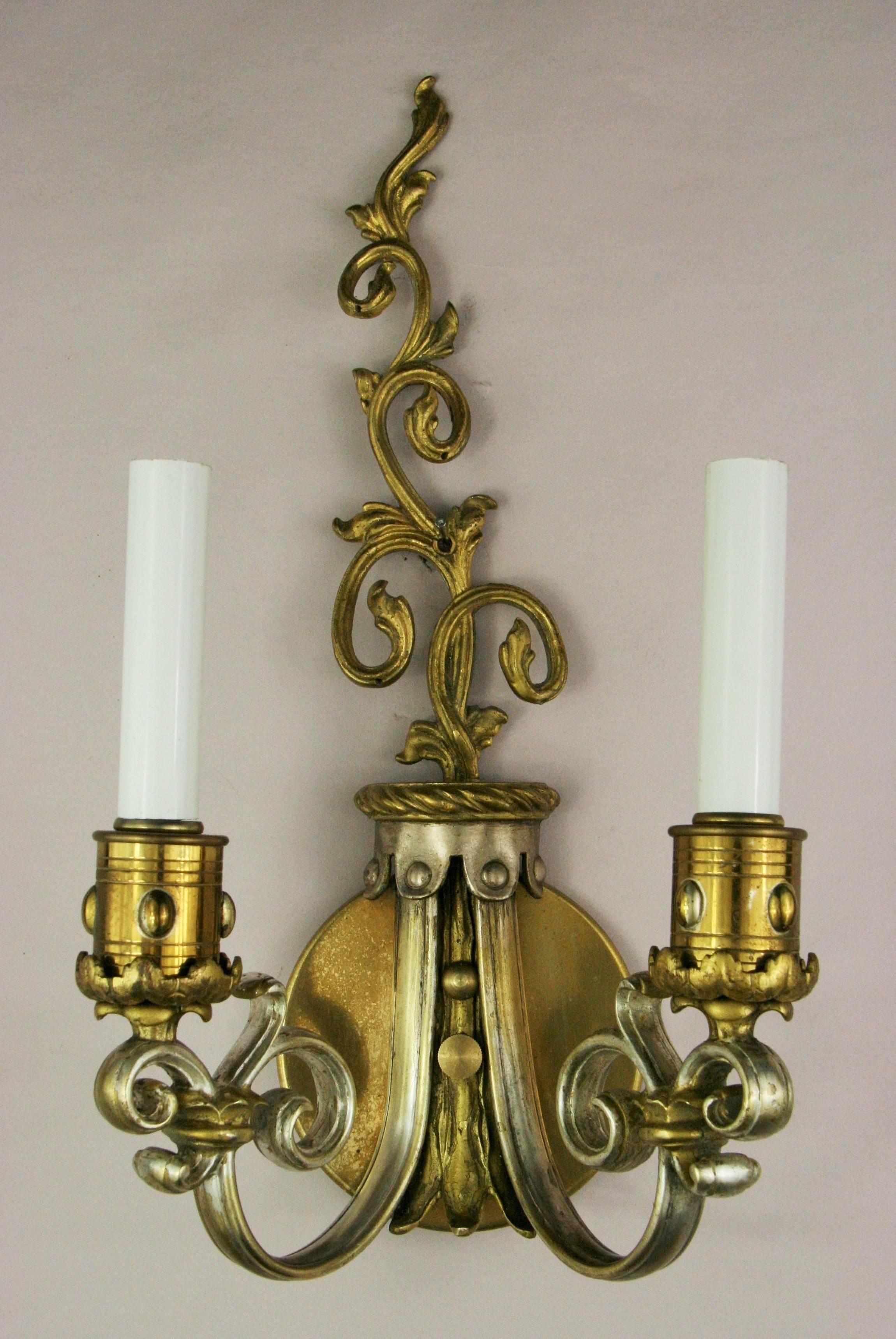 Pair of French sconces 
Takes two 60 watt candelabra based bulbs
Newly rewired.
No additional discounts