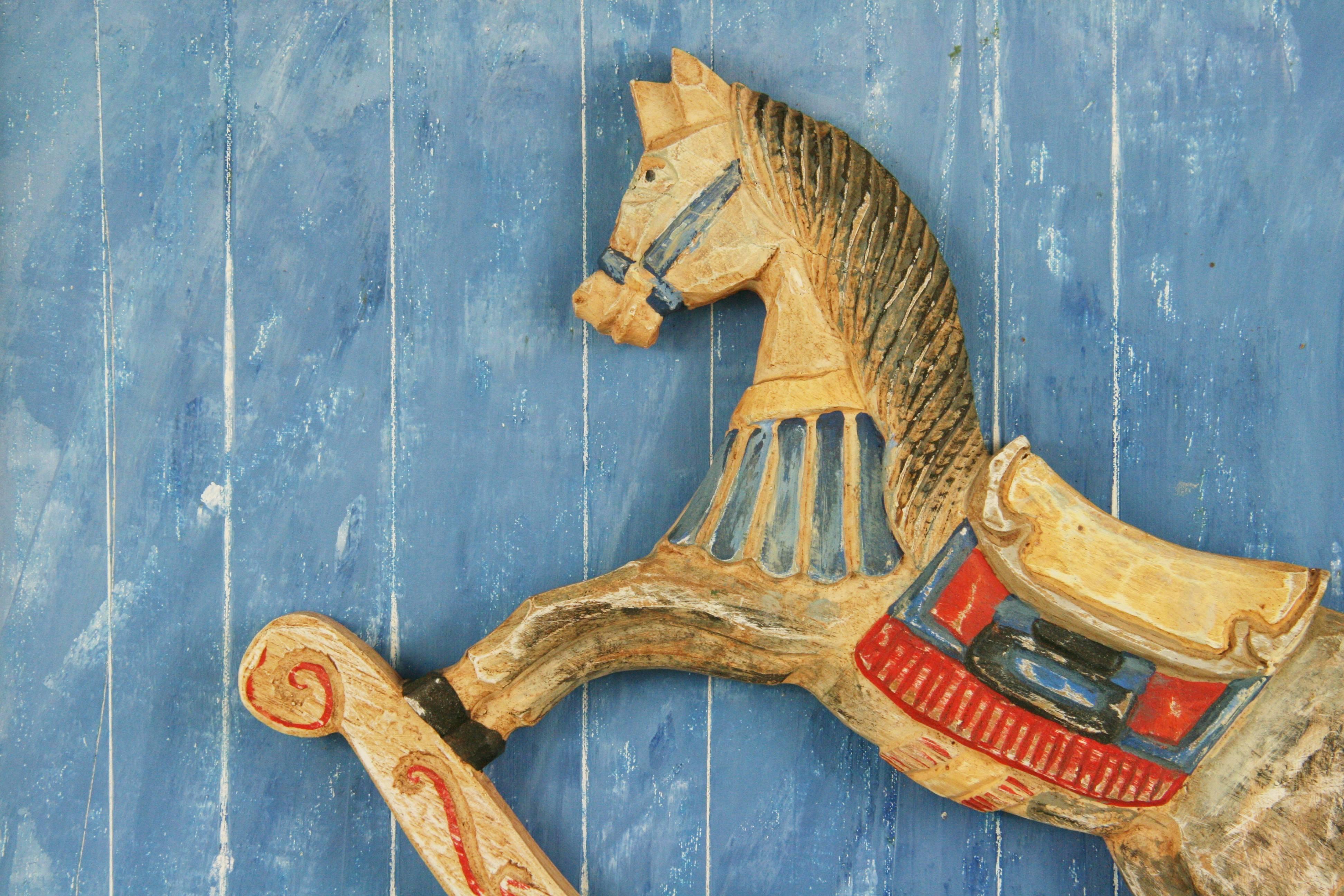 Folk Art Painting or Carving-Rocking Horse In Good Condition In Douglas Manor, NY