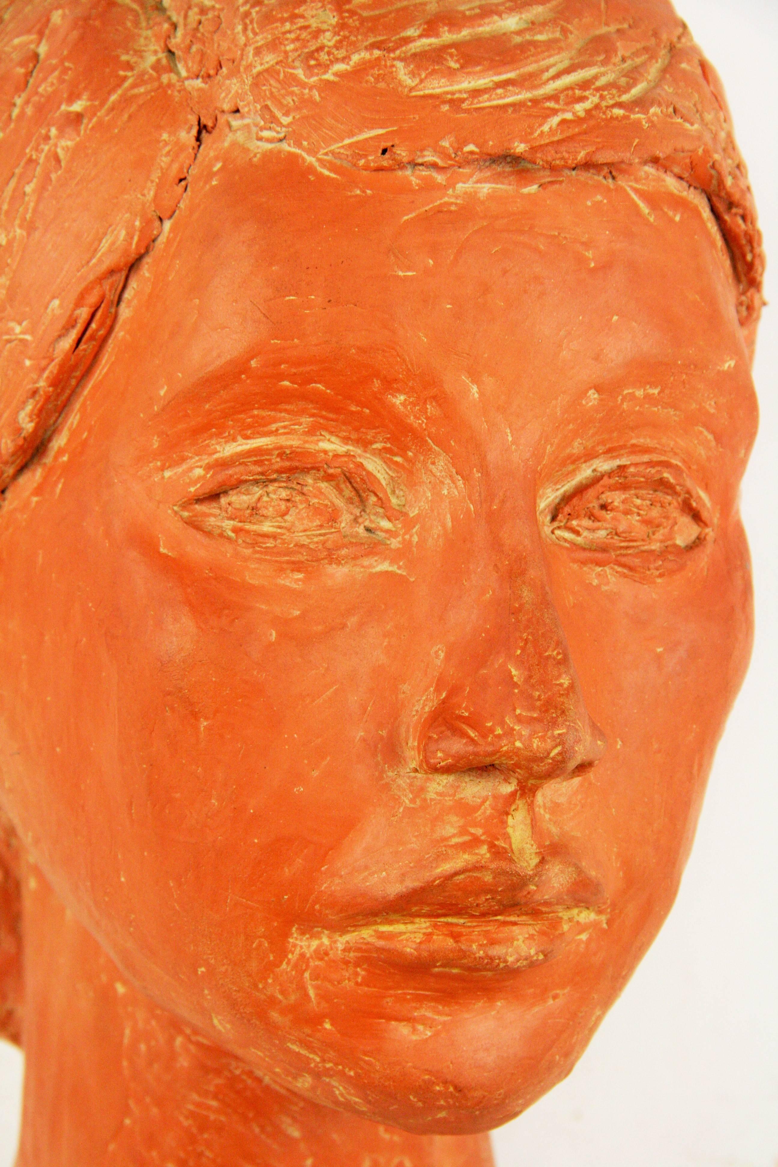 Terracotta Female Sculpture In Excellent Condition In Douglas Manor, NY