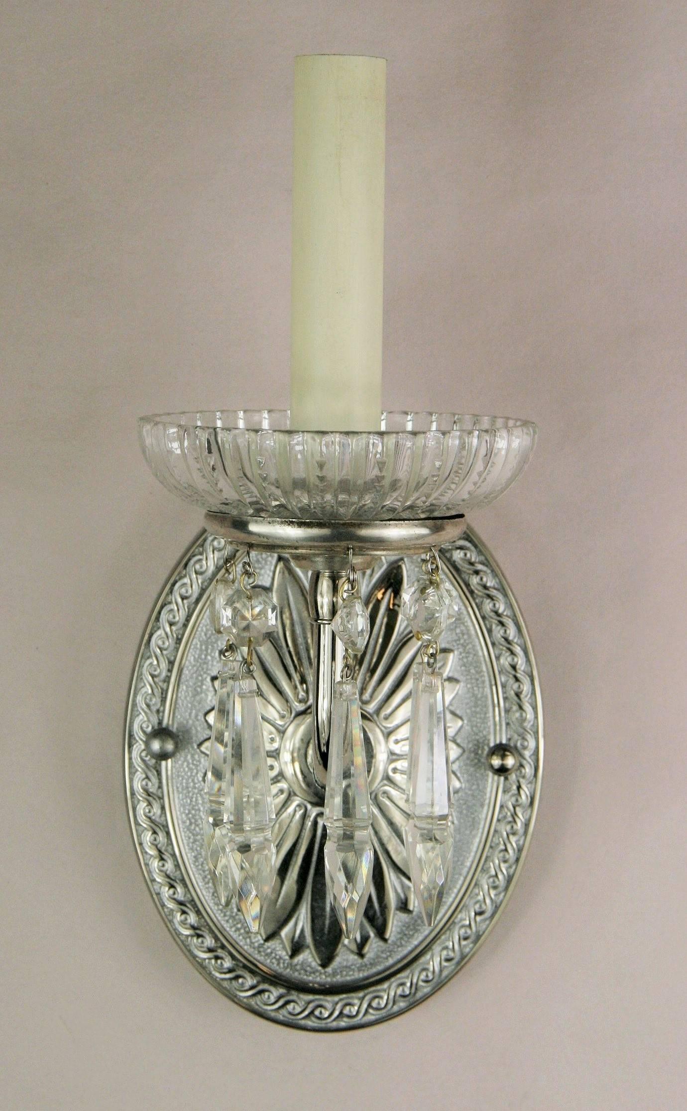 Mid-20th Century Pair of Crystal Prism Sconce