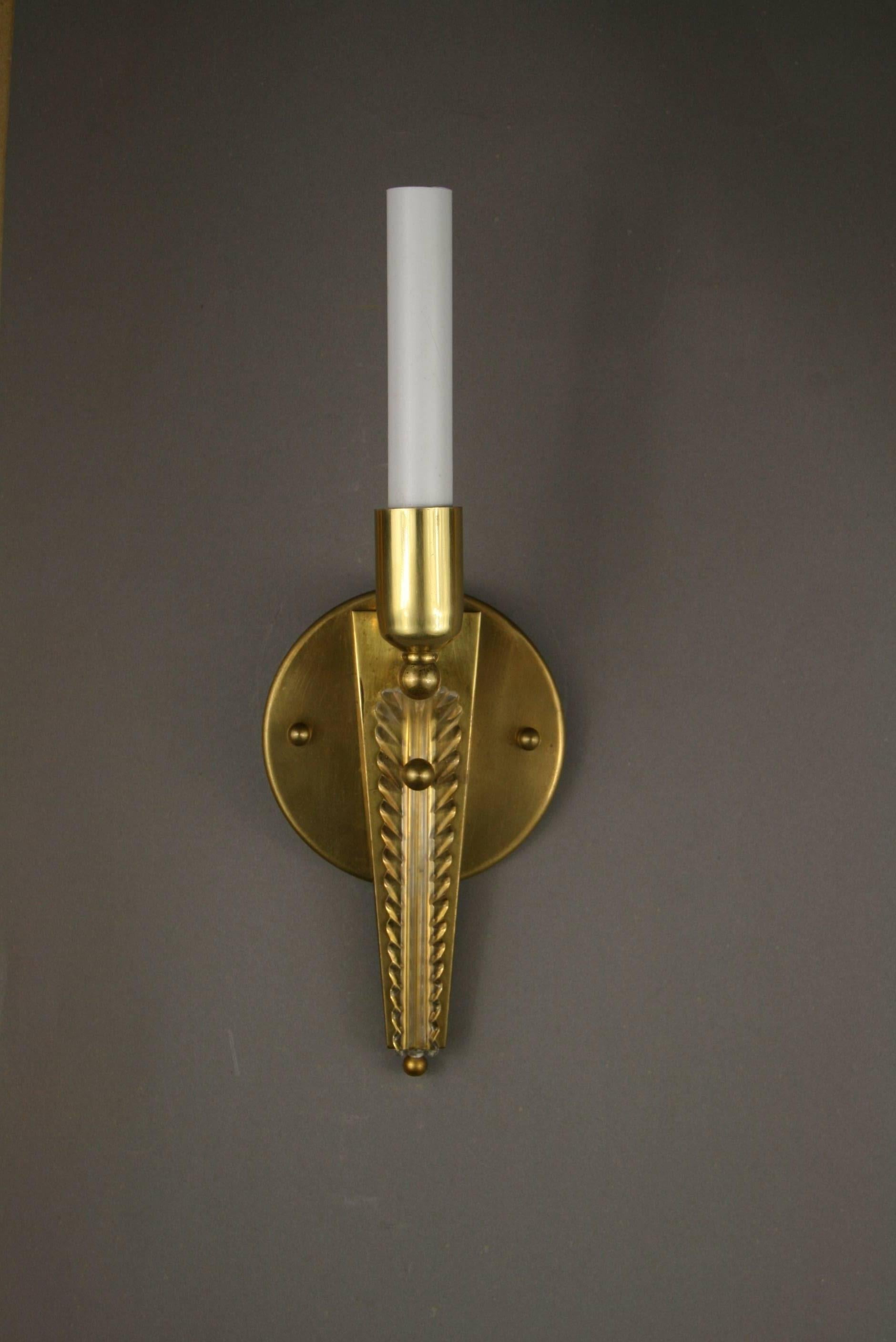 Mid-20th Century  ON SALE Pair of French Mid Century  Brass and Acrylic Sconces