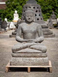 Middle 20th century oll lavastone Buddha statue in Dhyana Mudra from Indonesia
