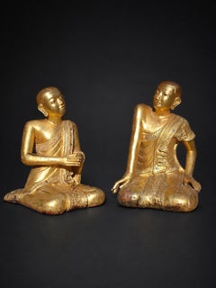 Old Pair of Wooden Burmese Monks from Burma
