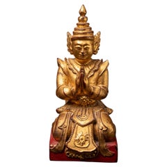 Statue antique en bois de Nat de Birmanie