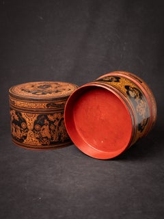 Boîte à noix de bétel birmane ancienne en laque, provenant de Birmanie