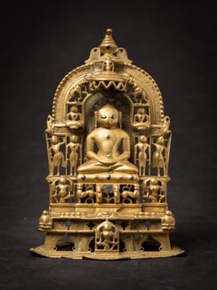 Antique brass Jain altar inlaid with silver and copper from India