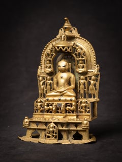 Antique brass Jain altar inlaid with silver and copper from India