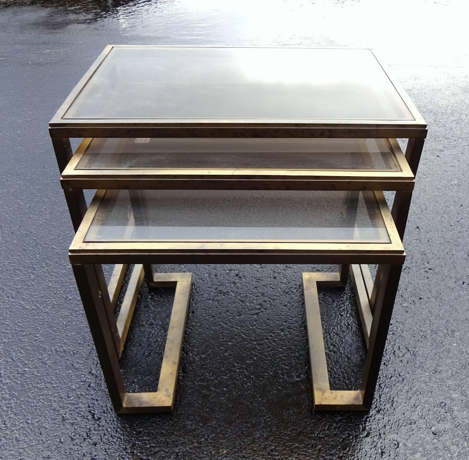 Neoclassical Revival Nesting Brass Tables For Sale