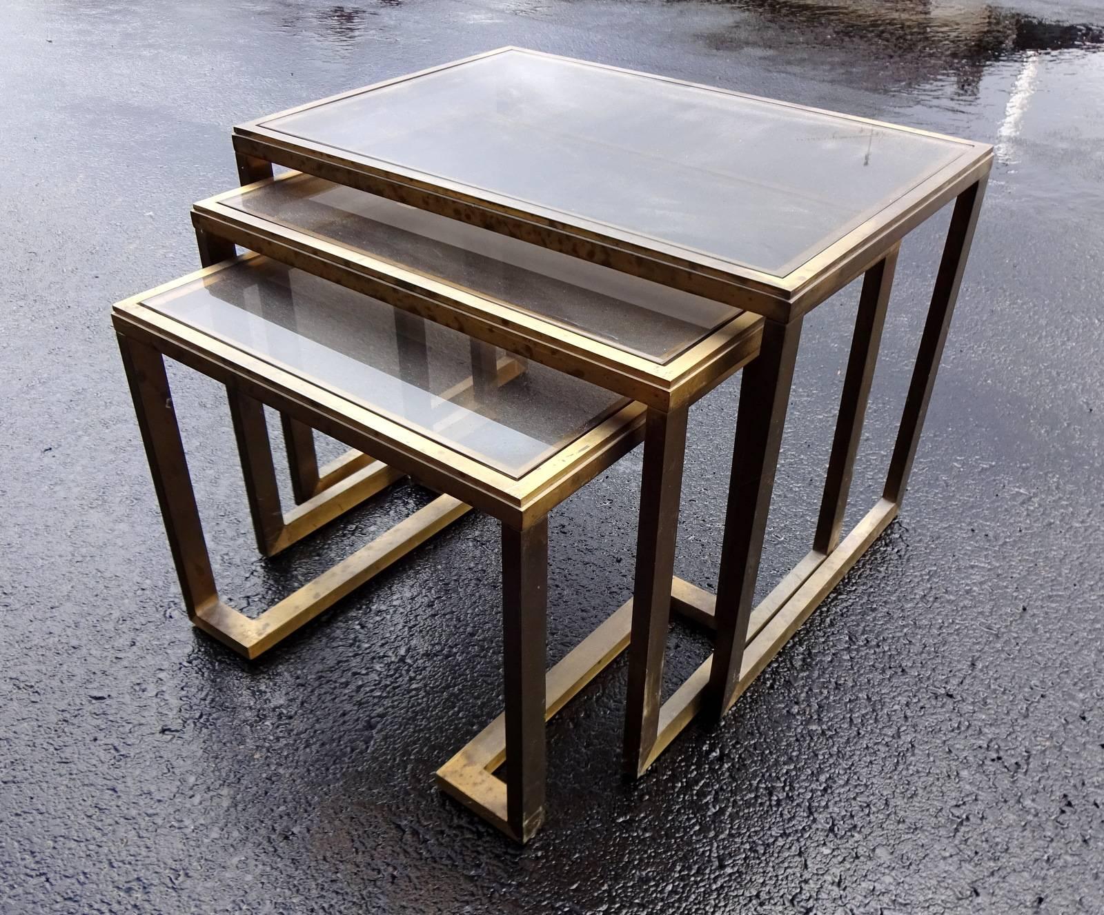 French Nesting Brass Tables For Sale