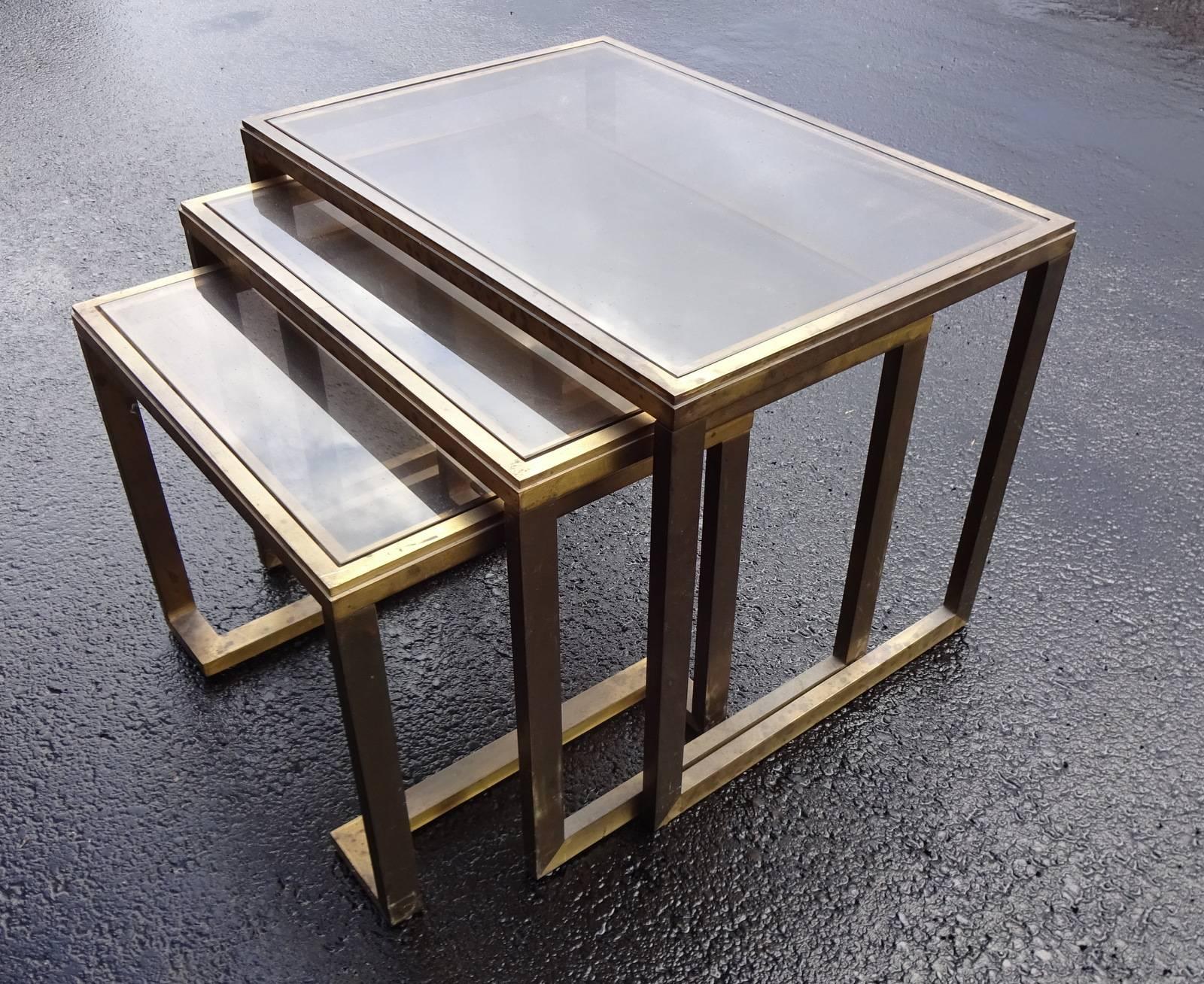 Nesting Brass Tables In Fair Condition For Sale In Brooklyn, NY
