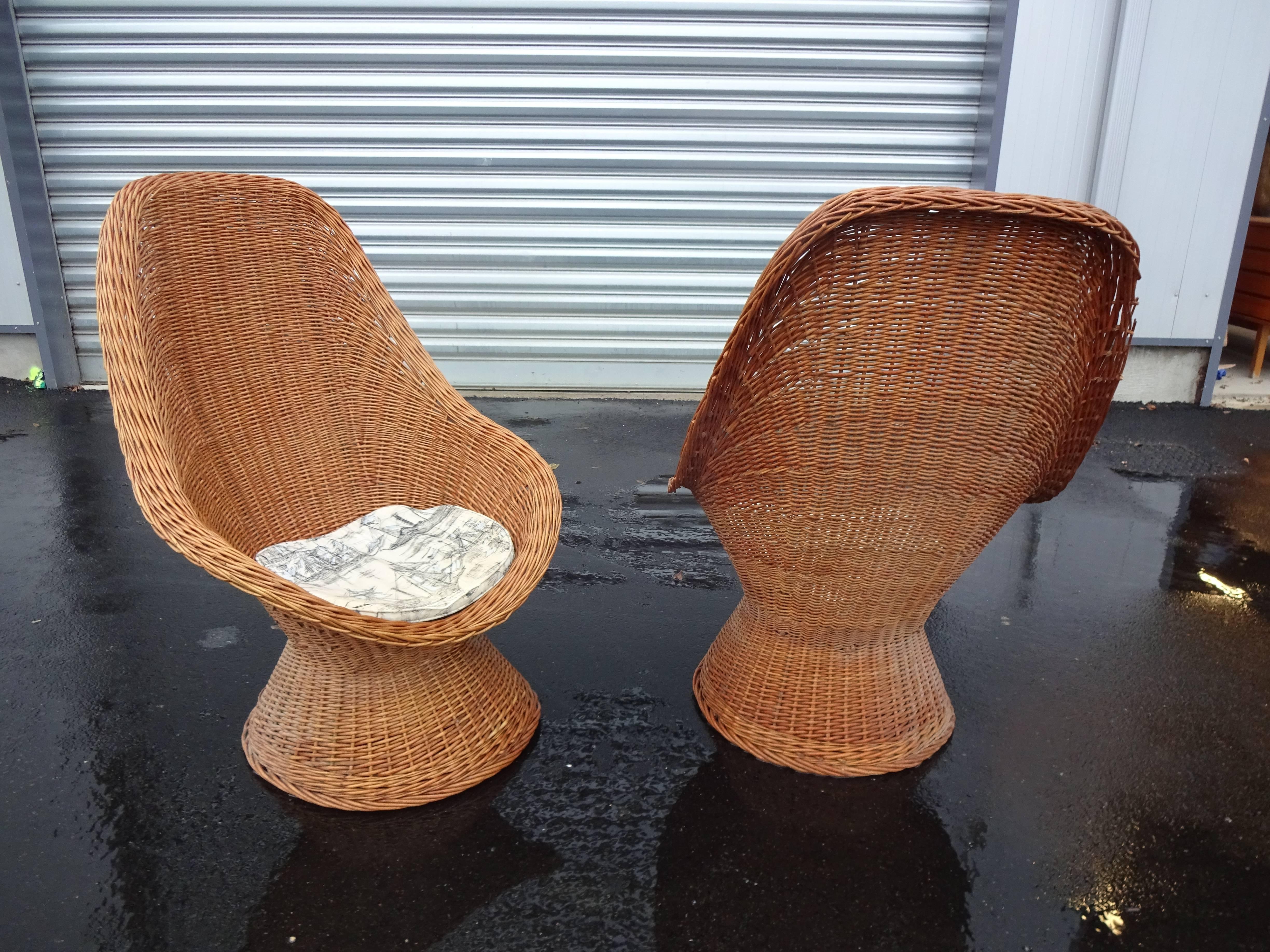 Pair of High Back Rattan Armchairs In Good Condition In Brooklyn, NY