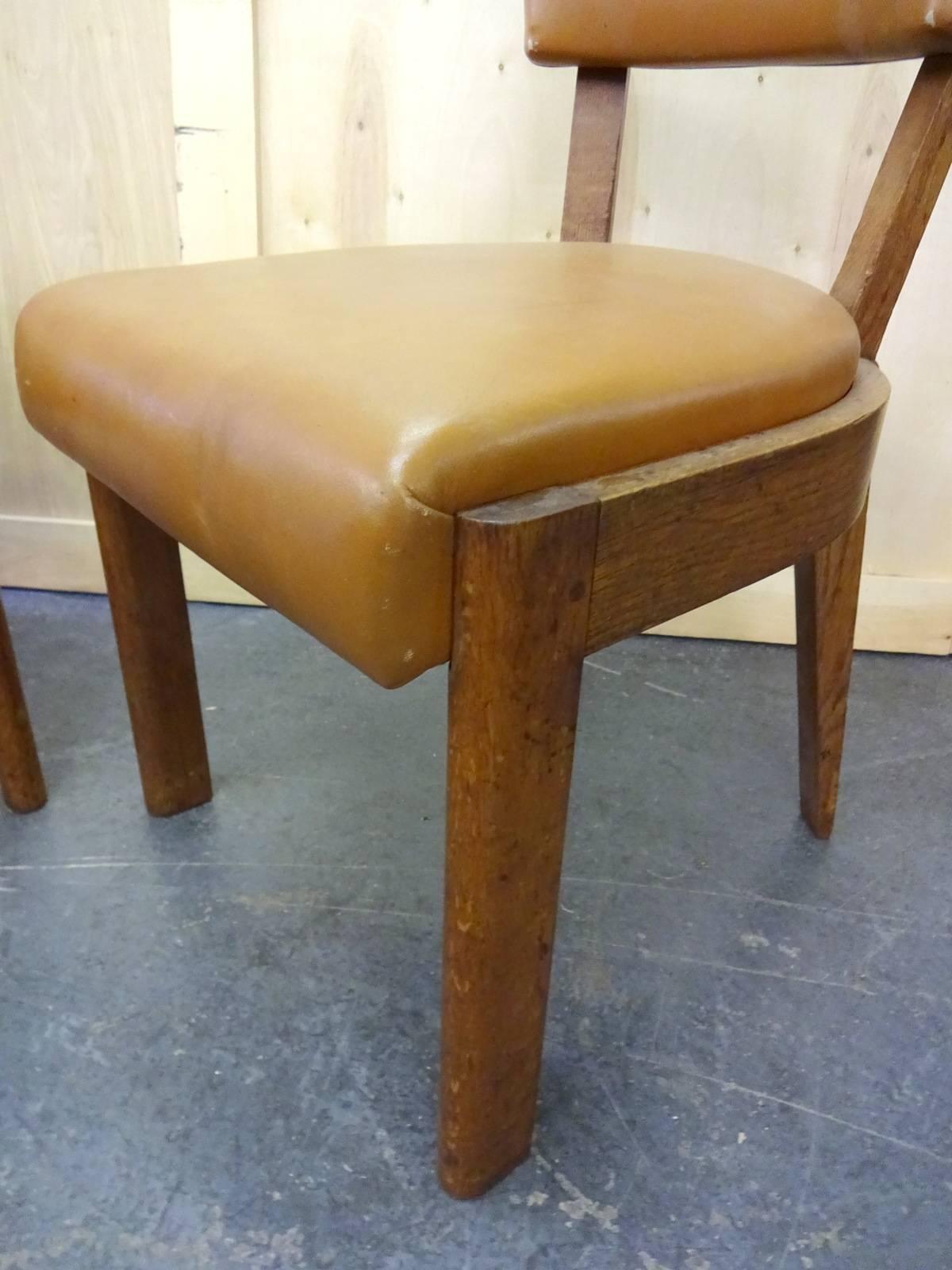 Set of Six Dudouyt Leather Dining Chairs In Good Condition In Brooklyn, NY